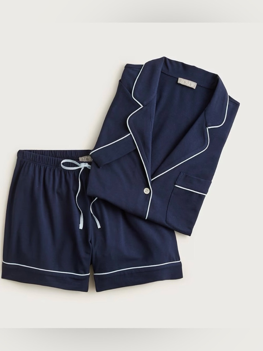 J Crew Dreamy Cotton Blend Pajama Short Set - Navy / White - Small